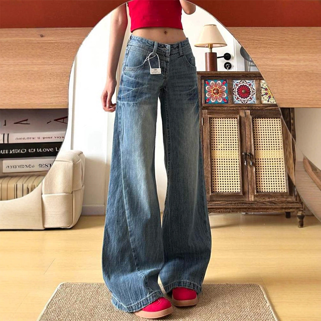 Women's American-style Washed Wide-leg Jeans