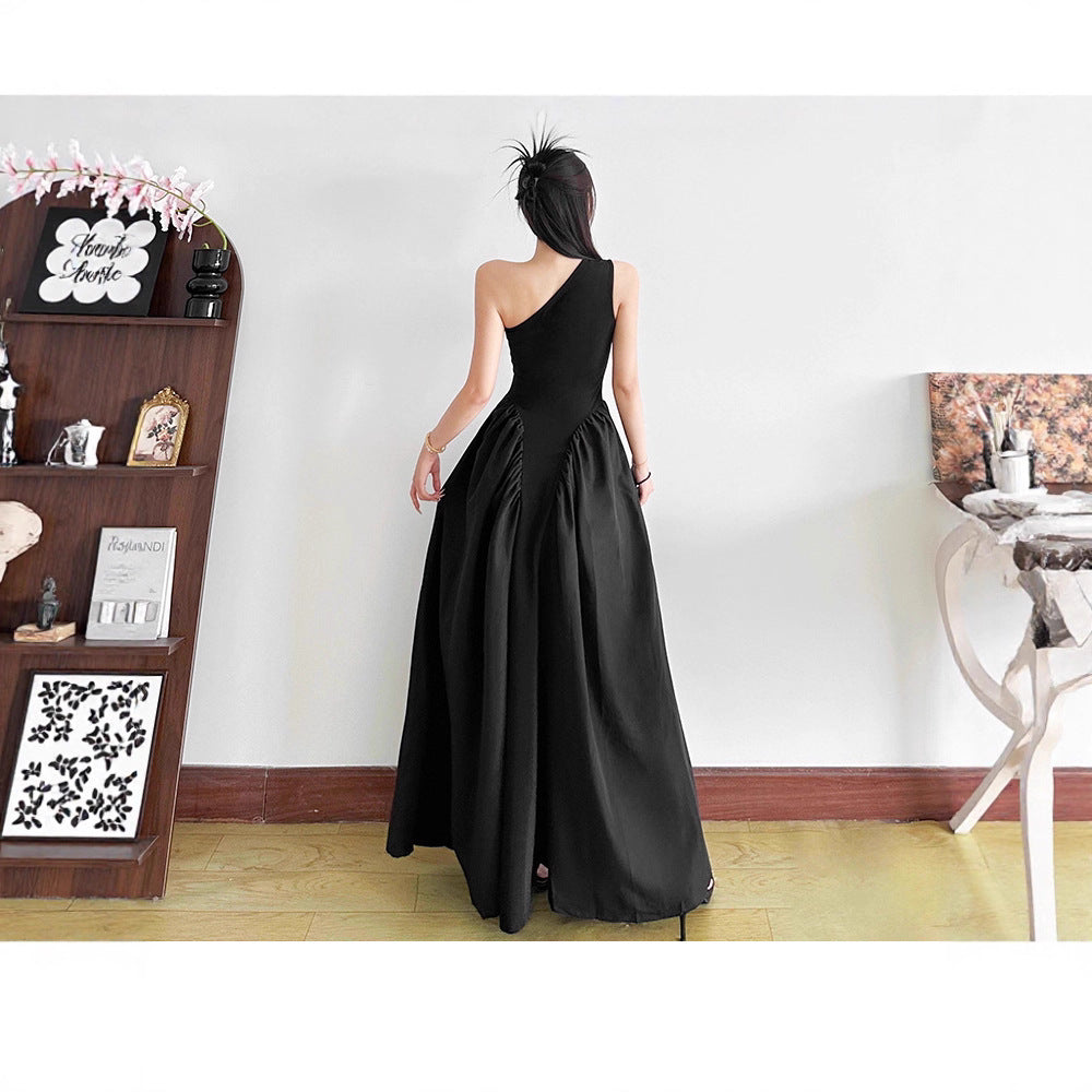 Best-selling Elegant Three-dimensional Floral-design Off-shoulder Pleated Dress