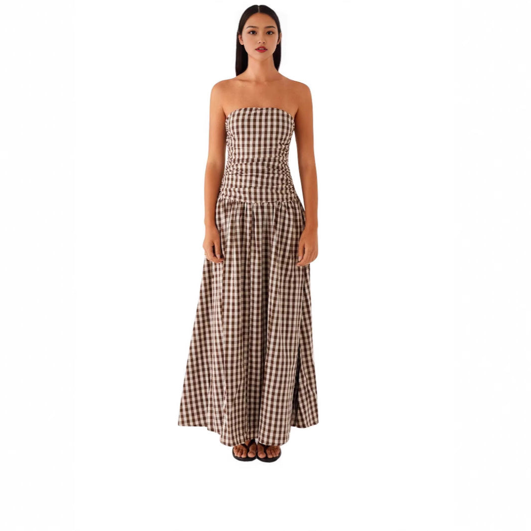 Strapless Pleated Patchwork Evening Dress For Women