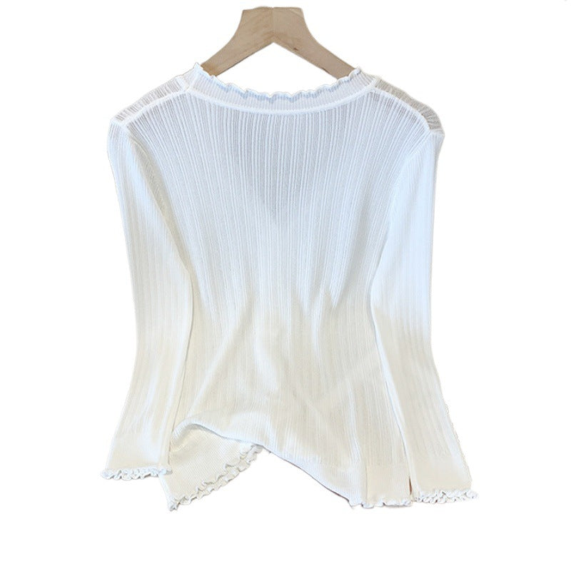 Summer Knitted Thin Outerwear Shawl Womens Long-Sleeve Short Sun-Protective Jacket