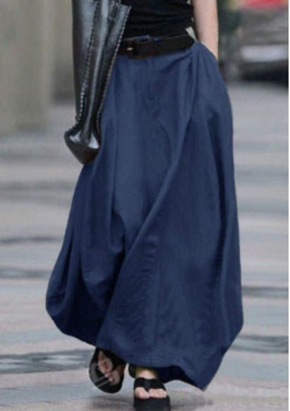 Womens Solid-color High-waisted Long Skirt