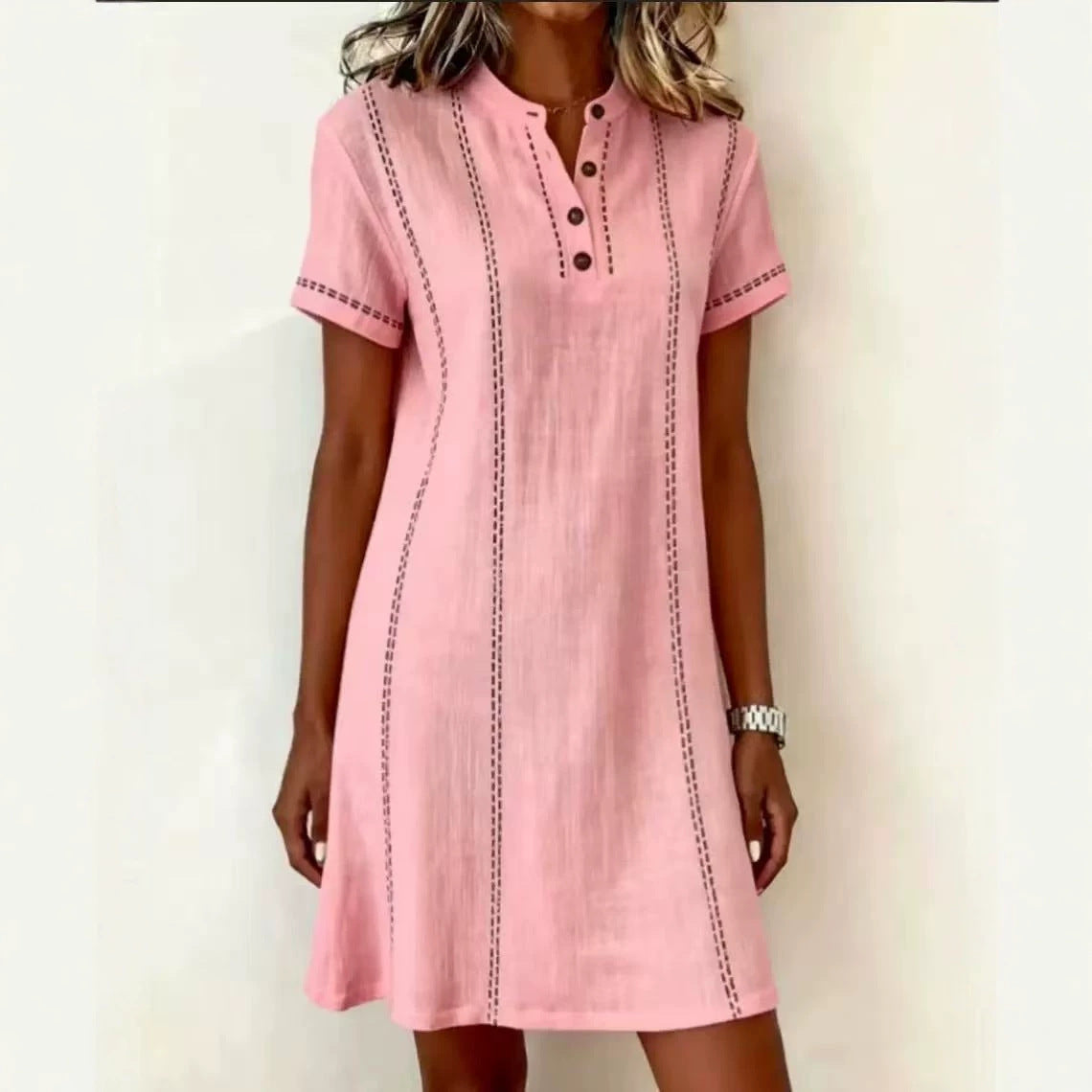 Loose-fitting Casual Printed Button-up Stand-collar Dress