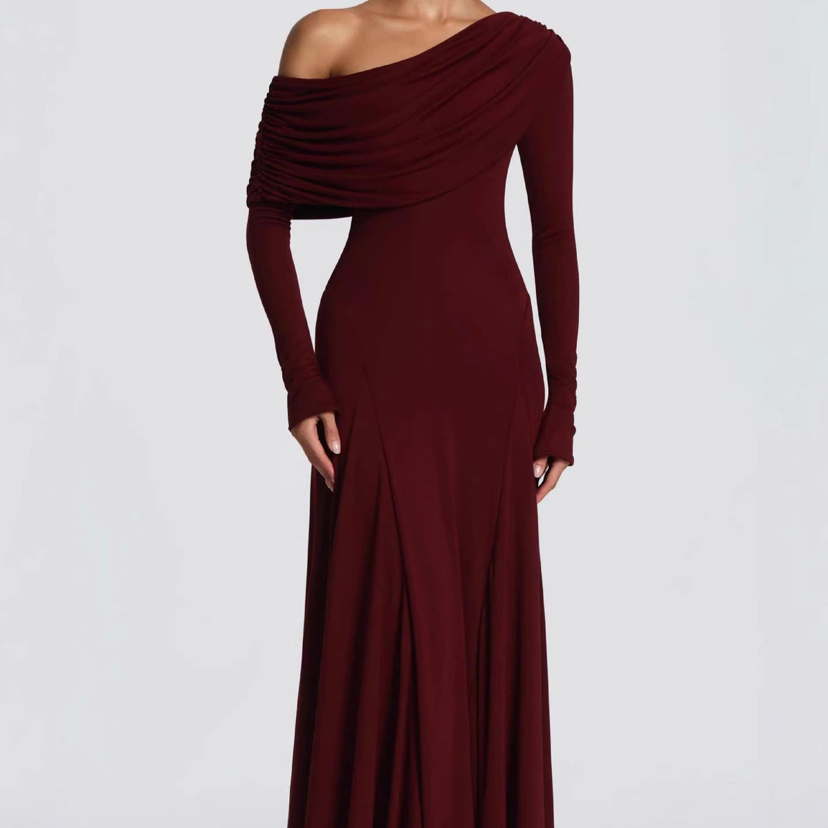 Mesh Long-Sleeve Slim-Fit Hip-Hugging Elegant Evening Maxi Dress