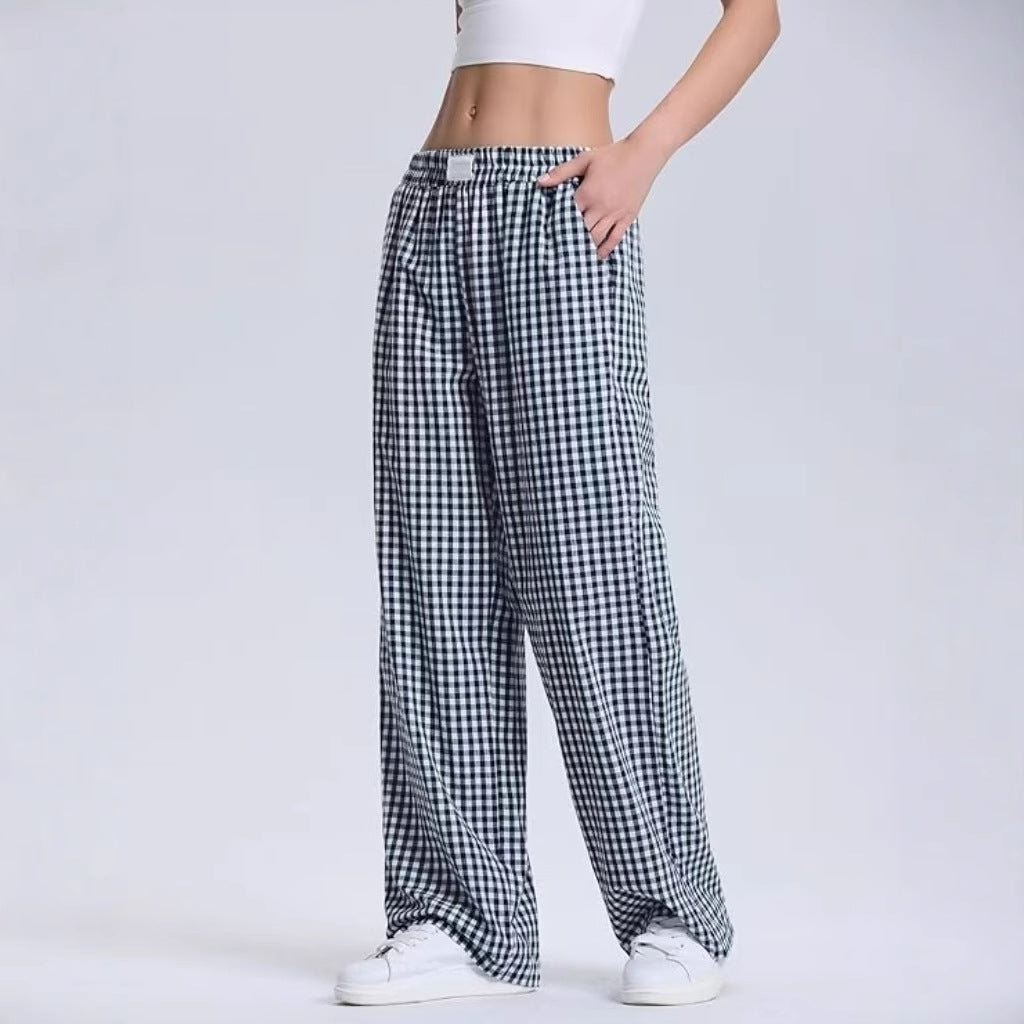 Plaid Casual Fashionable Lounge With Pockets Long Pants