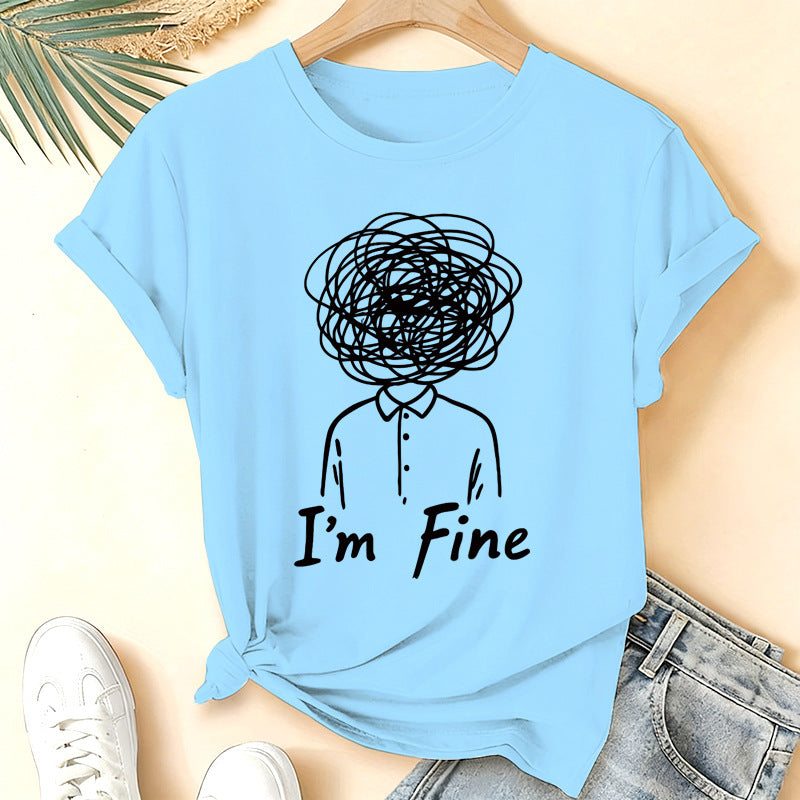 I'm Fine Creative Printed Loose Short-Sleeve