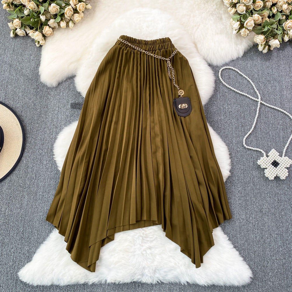Elastic High-waist Pleated Skirt For Women