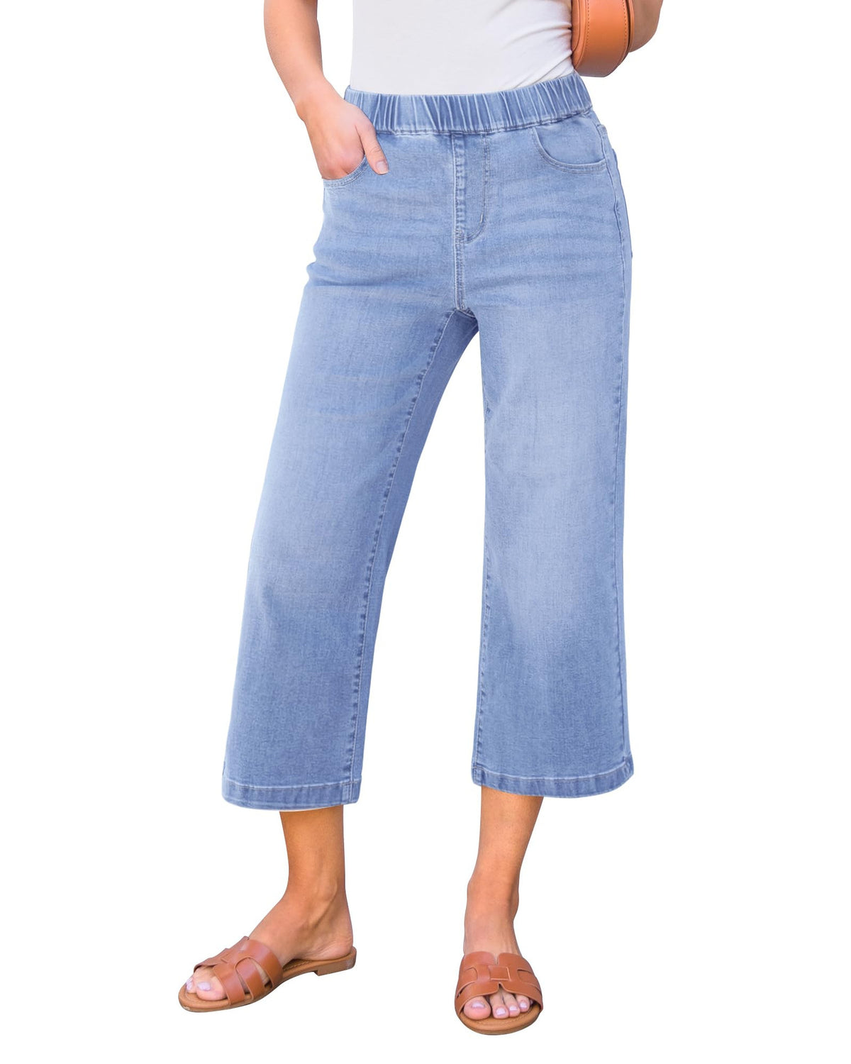 Fashionable Womens High-Waisted Straight-Leg Denim Pants
