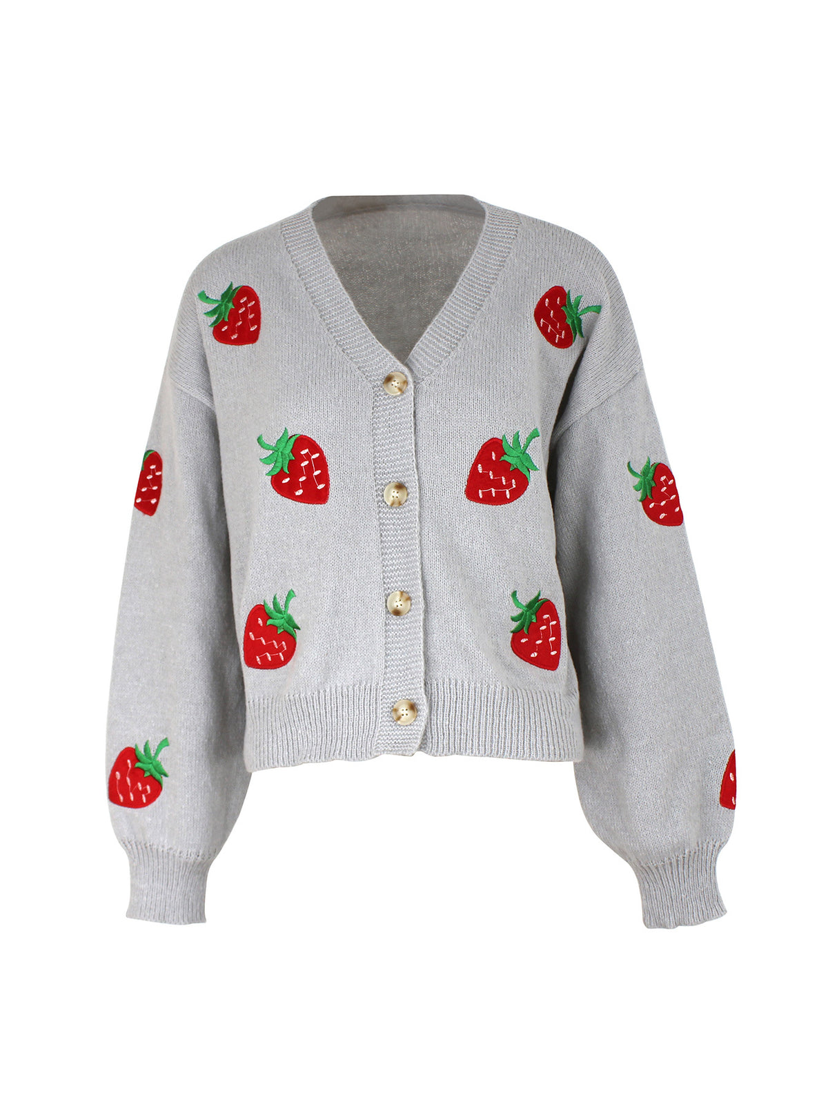 Long-sleeve Cardigan With Strawberry Embroidery Springautumn Jacket
