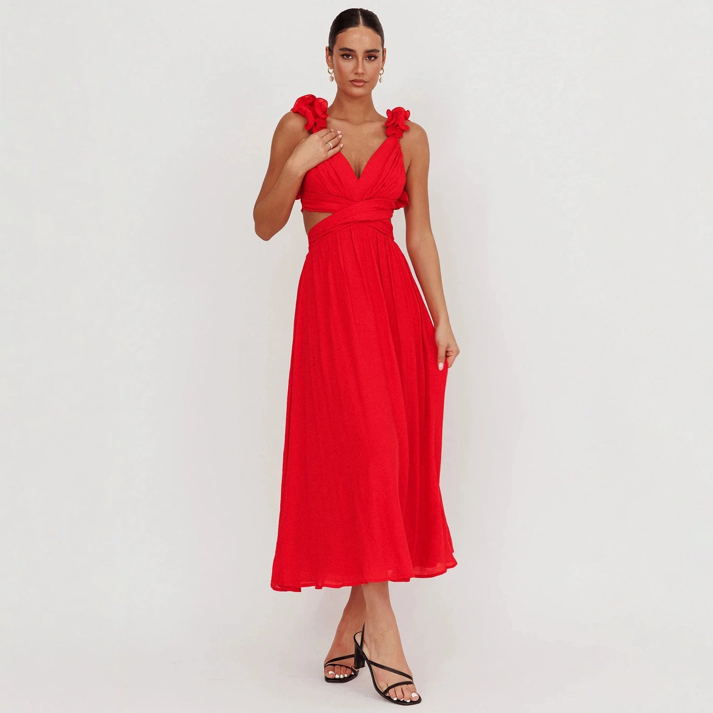 Women's Solid-Colored Casual Backless Cross-Strap Dress