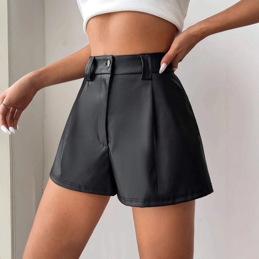 European And American-style Sexy Solid-color Leather Patchwork High-waist Slim-fit Straight-leg Leather Pants