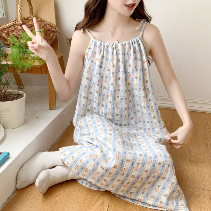 Sweet Cotton Yarn Style Mid-length Plus-size Slip NightdressLoungewear