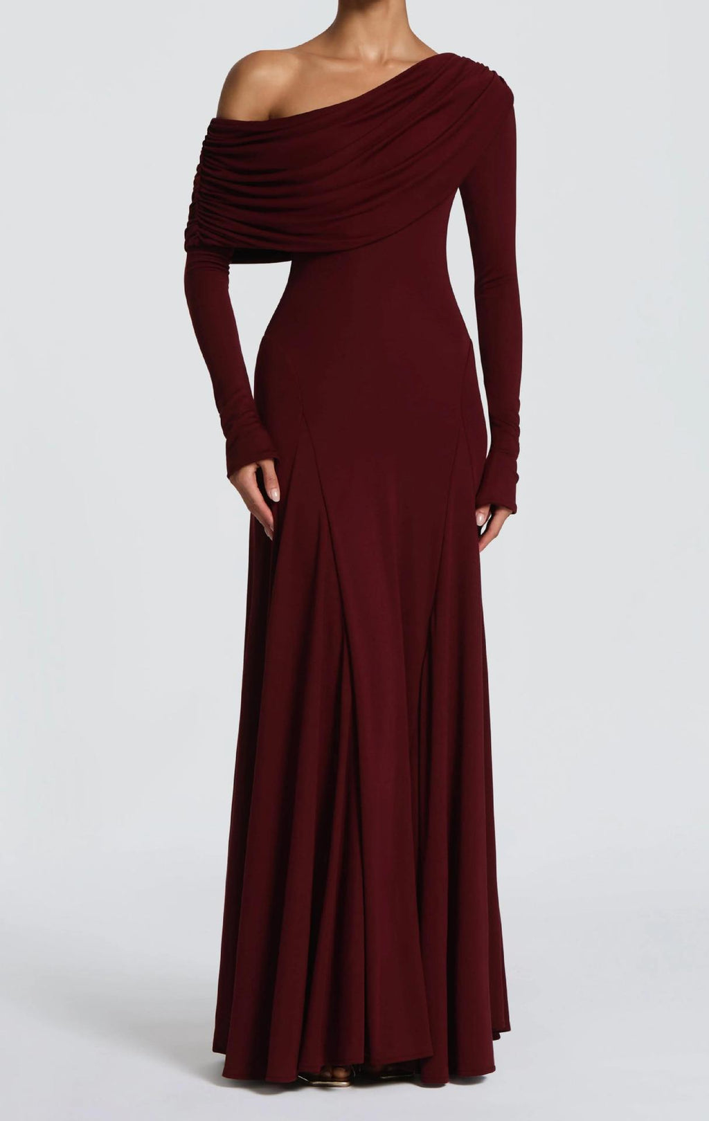 Mesh Long-Sleeve Slim-Fit Hip-Hugging Elegant Evening Maxi Dress