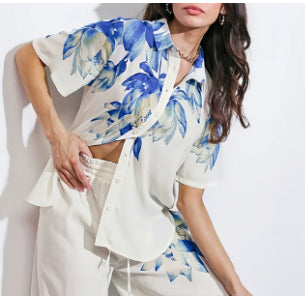 Summer European And American Style Floral Print Wide Leg Pants Set For Women