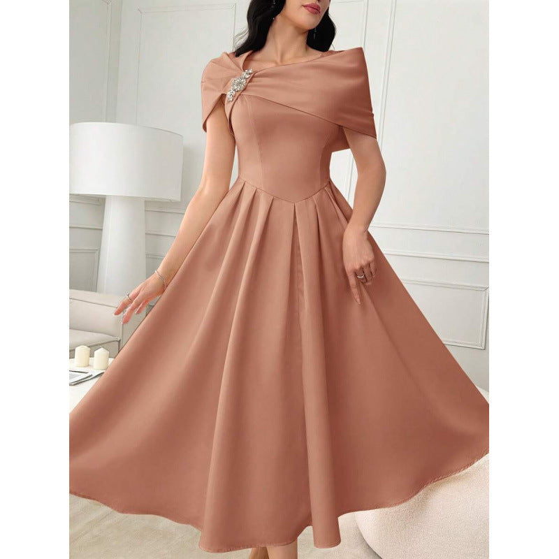 Womens Slim-fit Elegant Off-shoulder Waist-cinching Dress