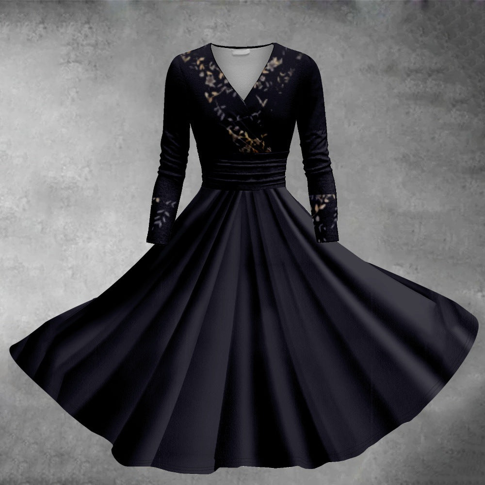 Women's Clothing Long-sleeve Round-collar Dress