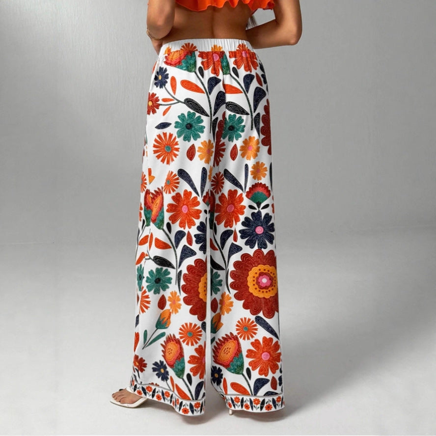 Bohemian-style Tropical Loose-fit Womens Trousers