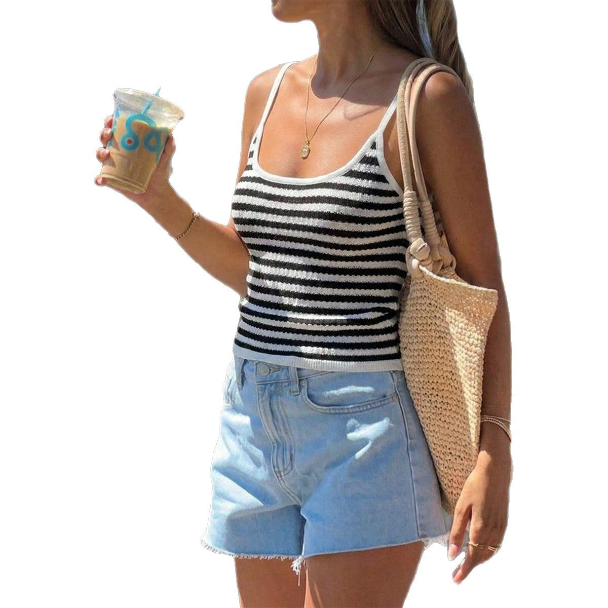 European And American-style Casual Striped Knitted Camisole