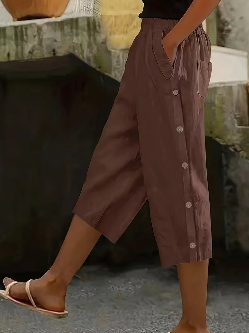 Solid-color High-waist Casual Pants Womens Loose-fitting And Versatile