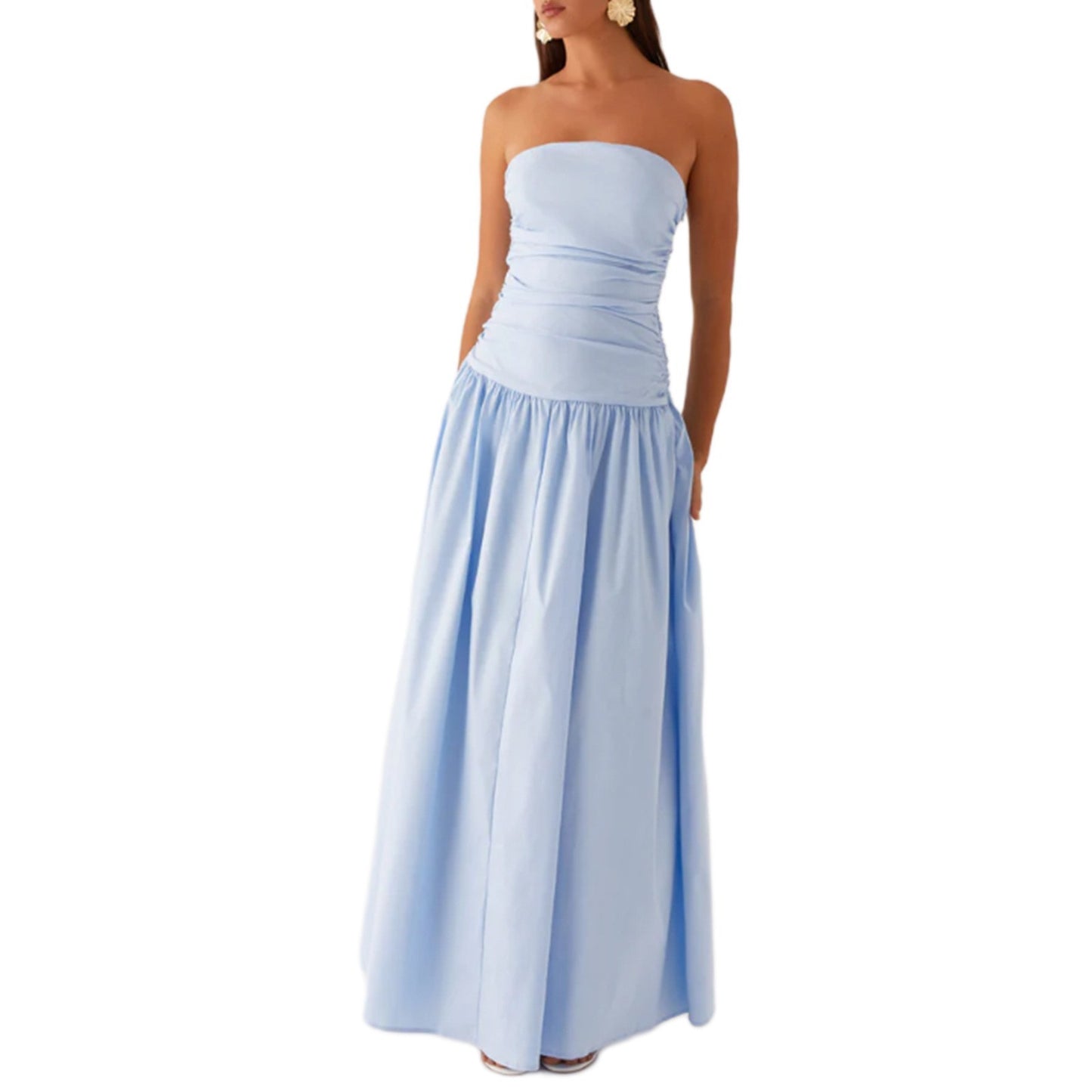 Strapless Pleated Patchwork Evening Dress For Women