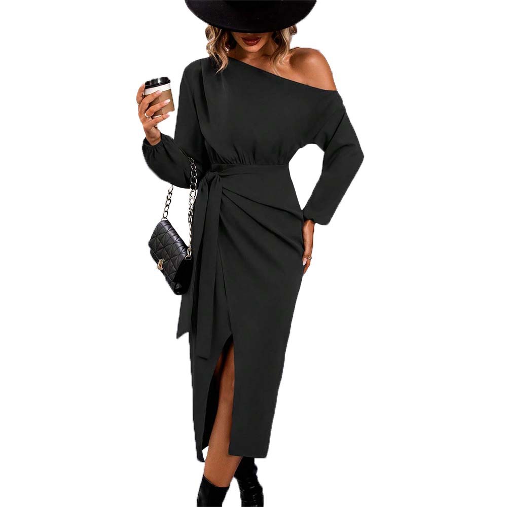 Womens Sexy Off-shoulder Slit Casual Dress