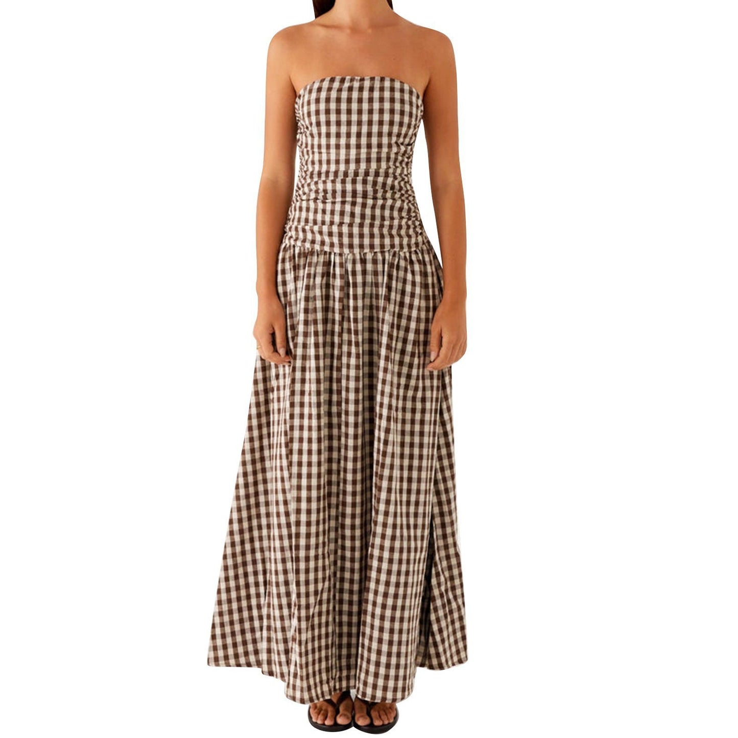 Strapless Pleated Patchwork Evening Dress For Women