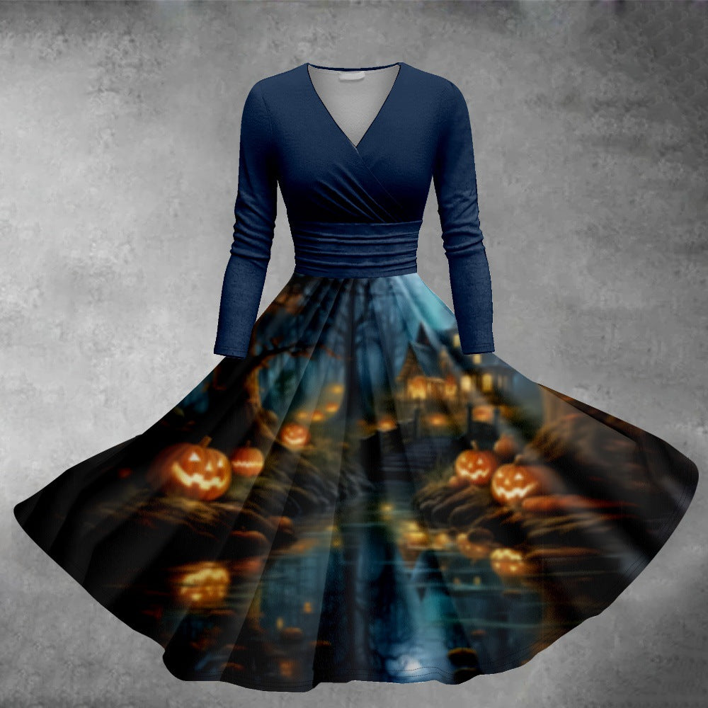 Women's Clothing Long-sleeve Round-collar Dress