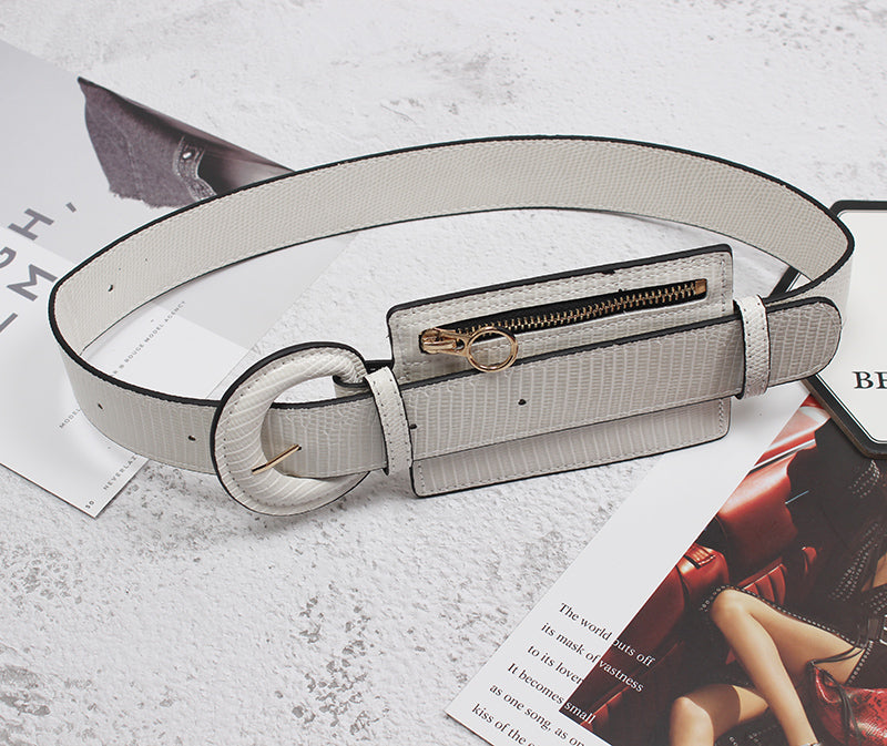Leather Waist Belt with fashion stitching and zipper design