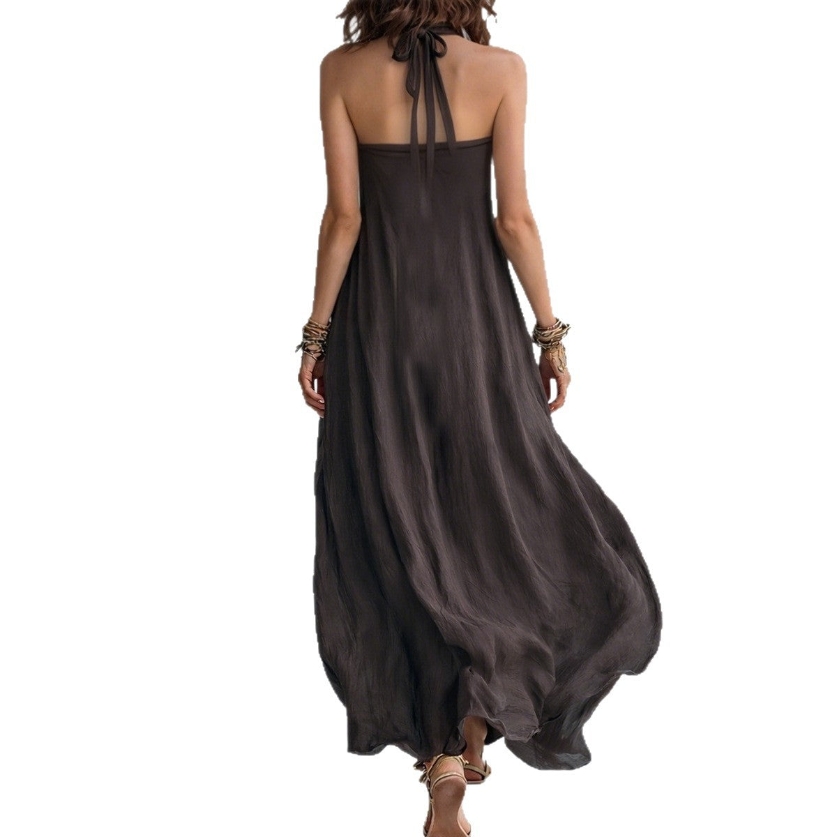 Off-shoulder Loose-fitting Maxi Womens Halterneck Dress