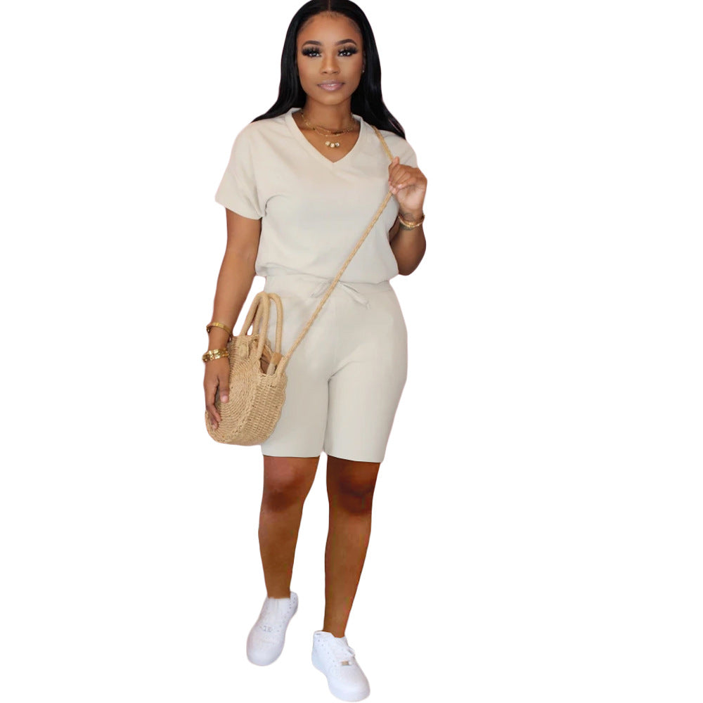 Fashionable Womens New Solid-Color Slim-Fit Set