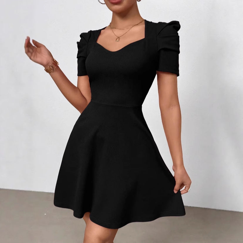 Womens Boat-Neckline Defined Waist Elegant High-Waist Dress