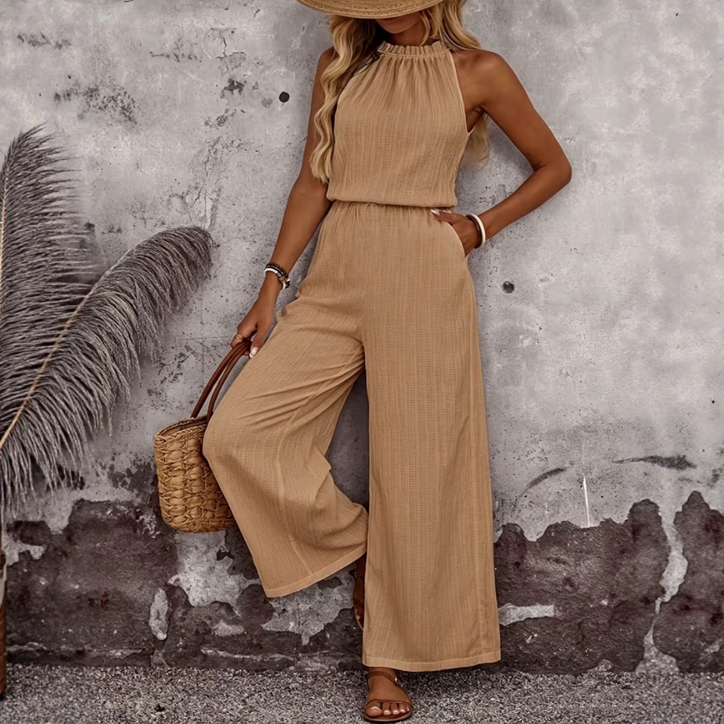 Womens Draped-Neck Vest And Casual Pants Set