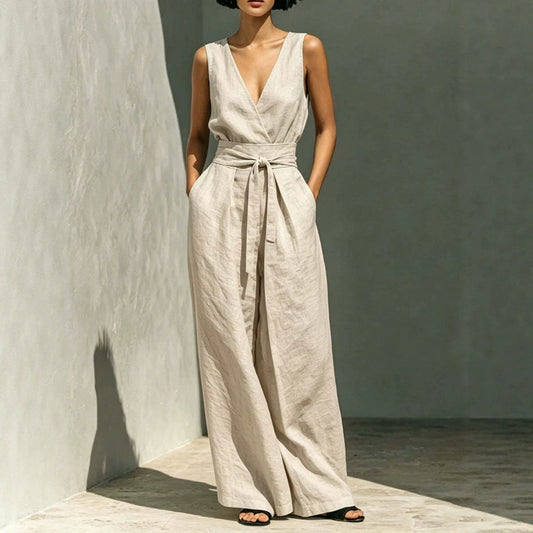 Womens Casual Sleeveless Tank Top And High-Waist Wide-Leg Pants Two-Piece Set