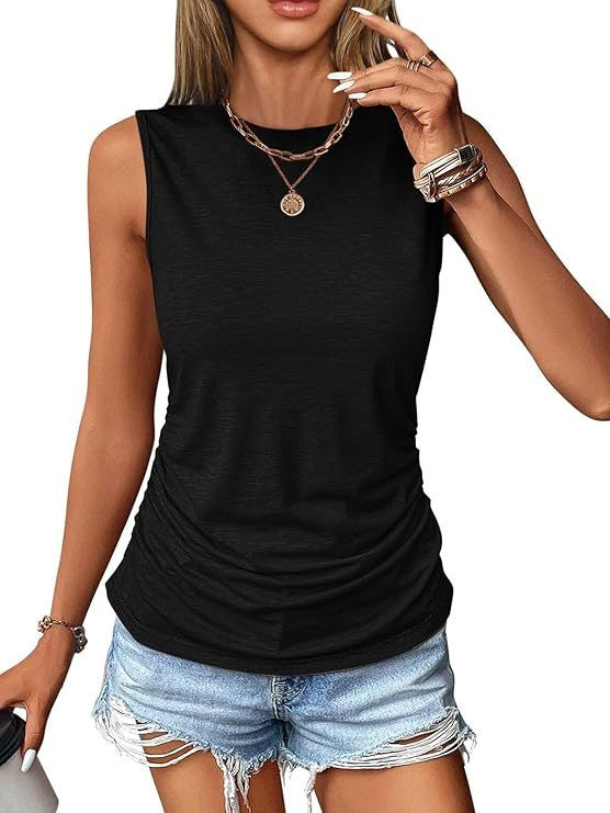 Womens Casual Solid-Color Sleeveless Tank Top