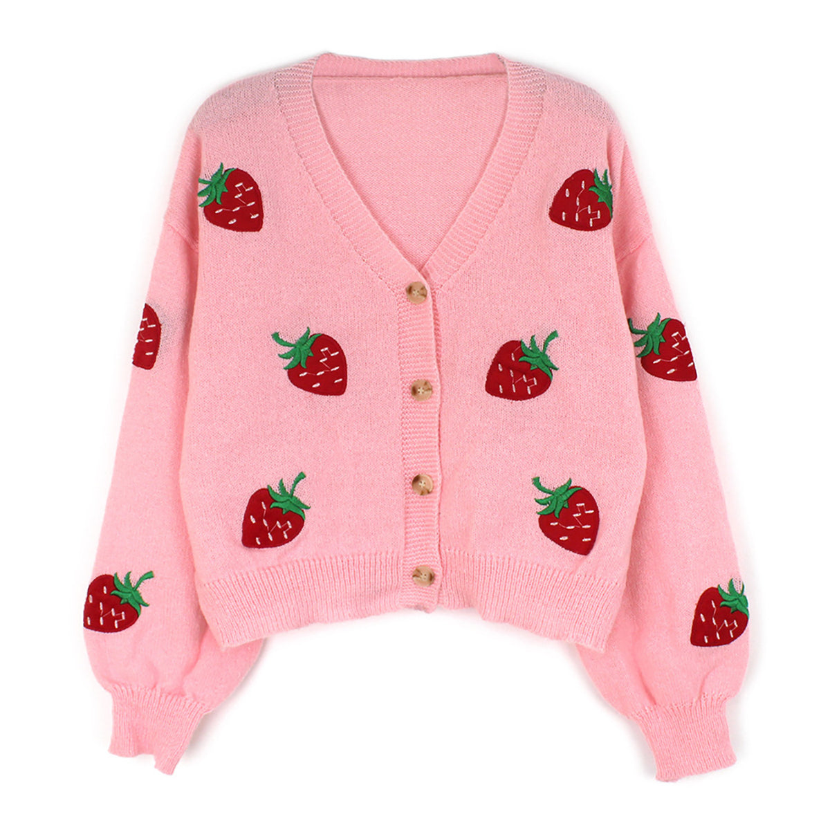 Long-sleeve Cardigan With Strawberry Embroidery Springautumn Jacket