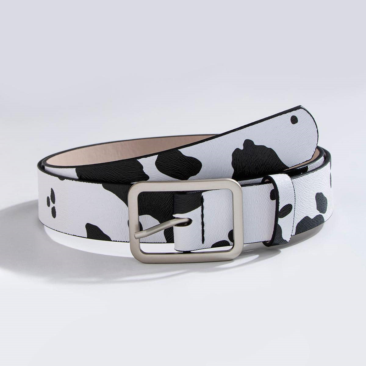Black and White Cow Pattern Belt with Horsehair PU Design