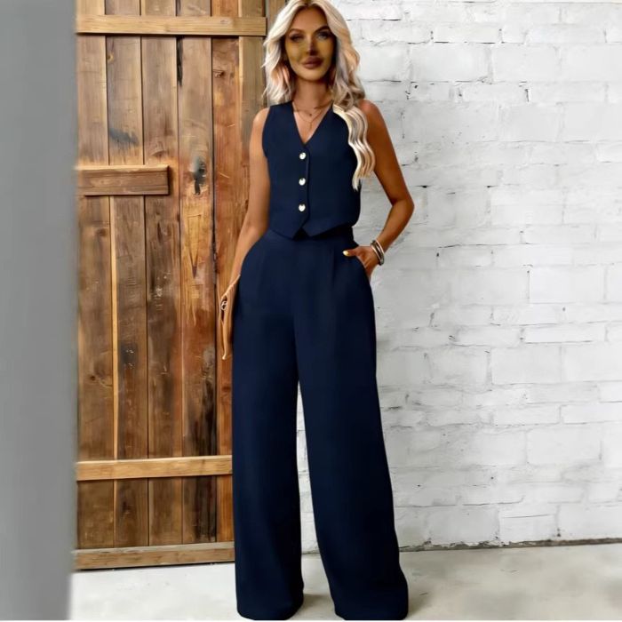 Womens Fashion Plus-Size Buttoned Vest Set