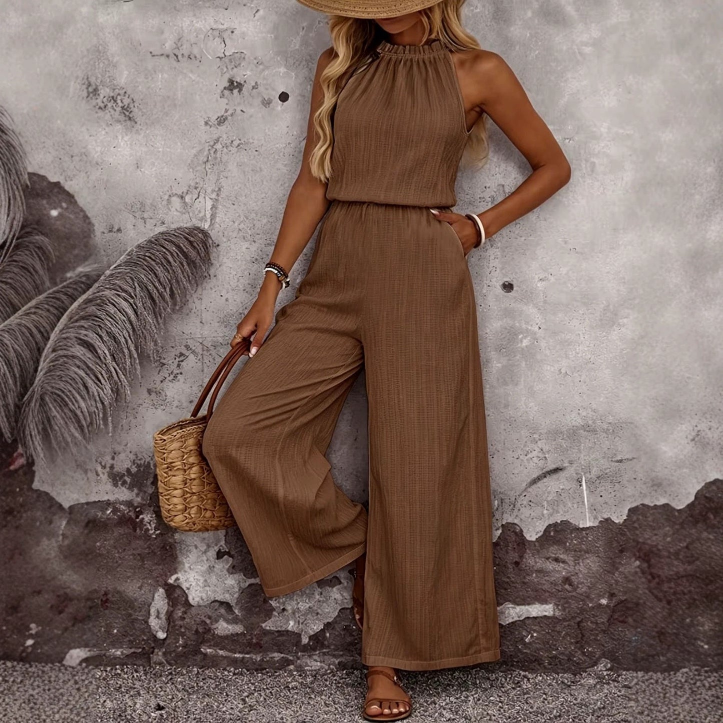 Womens Draped-Neck Vest And Casual Pants Set