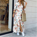 Lapel-collar Long Shirt Dress For Women