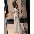 Pleated Vest And Wide-leg Pants Two-piece Set