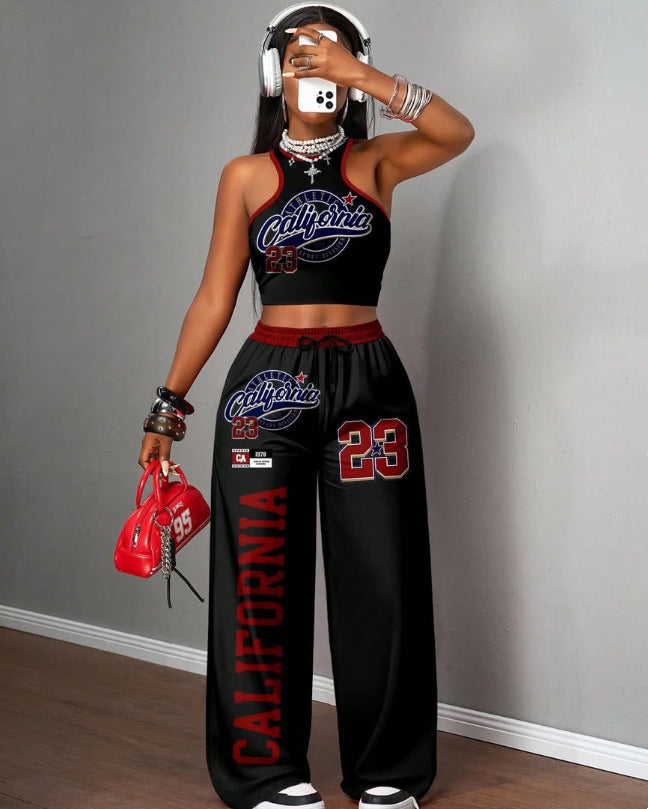 Printed Tank Top  Casual Wide-leg Pants Set