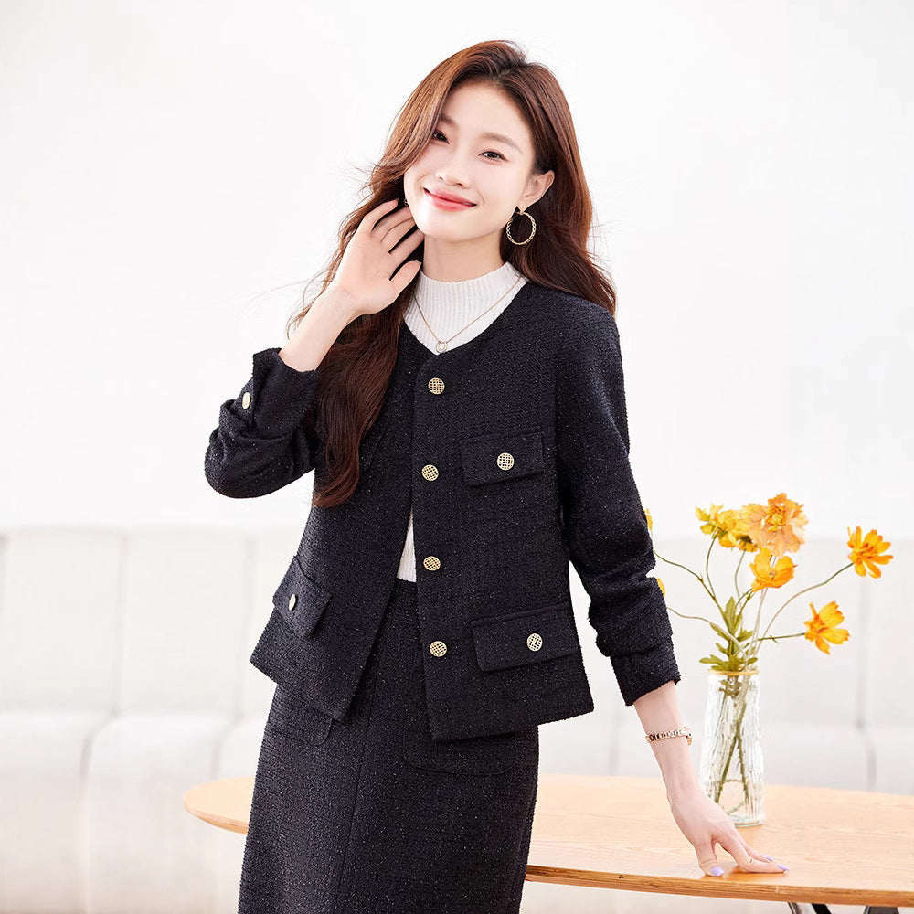 Women's Casual And Versatile Socialite-style Suit Skirt Set