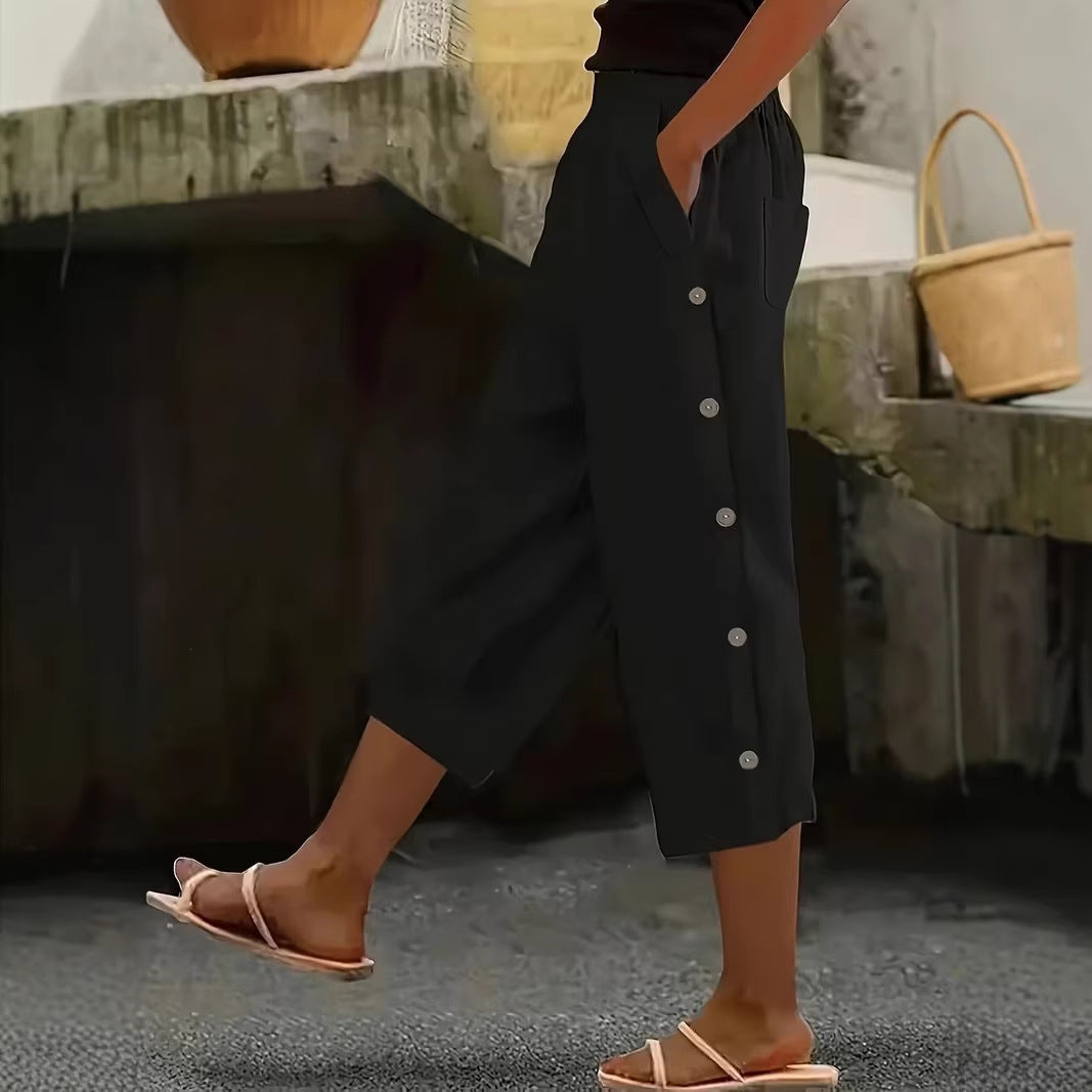 Solid-color High-waist Casual Pants Womens Loose-fitting And Versatile