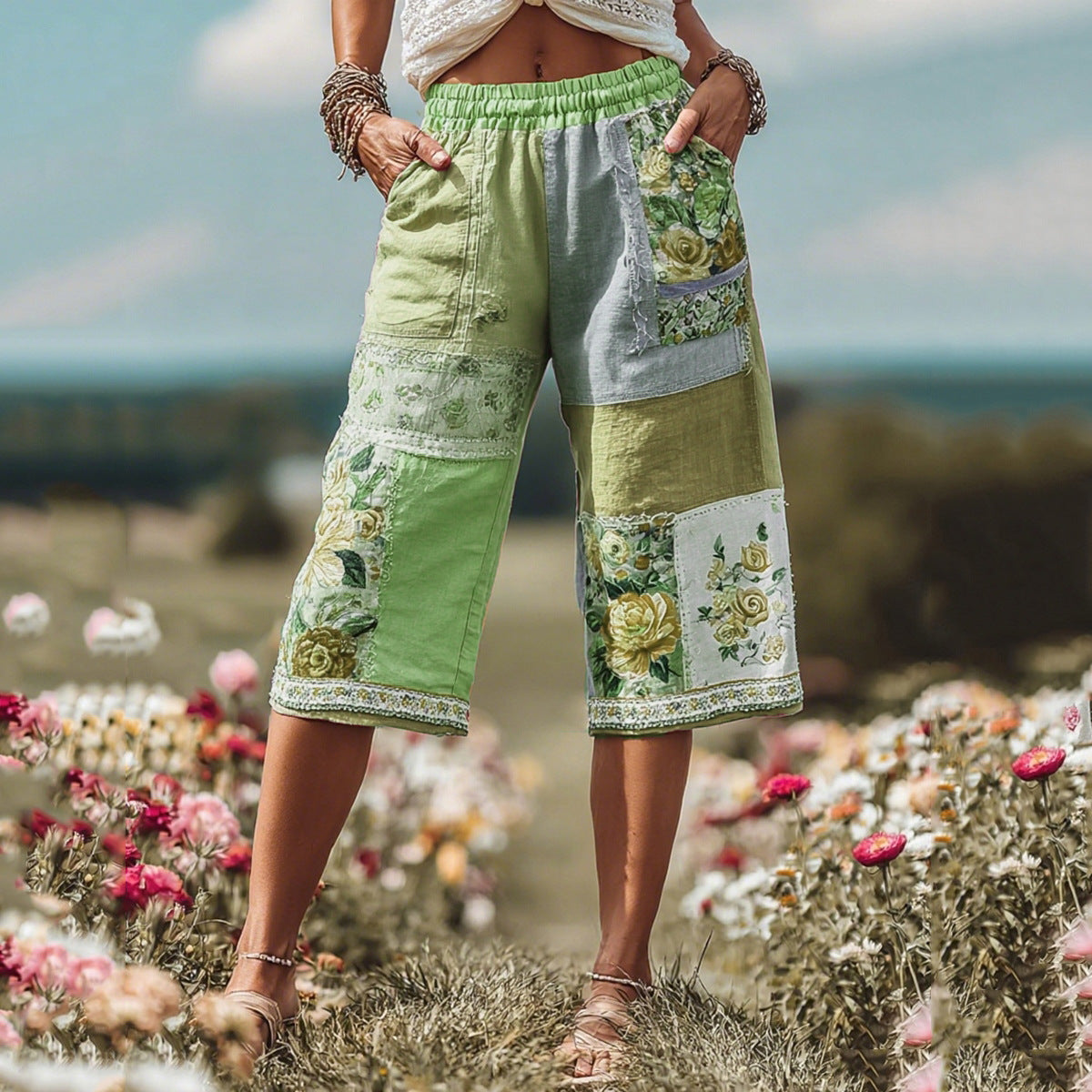 Womens Retro Floral Print Casual Shorts