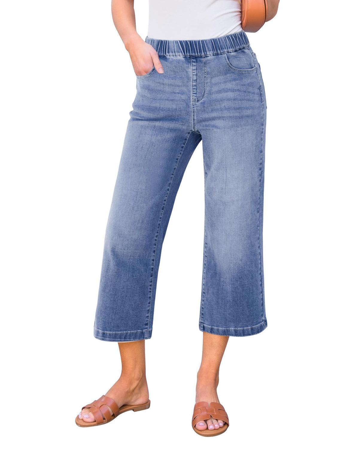 Fashionable Womens High-Waisted Straight-Leg Denim Pants