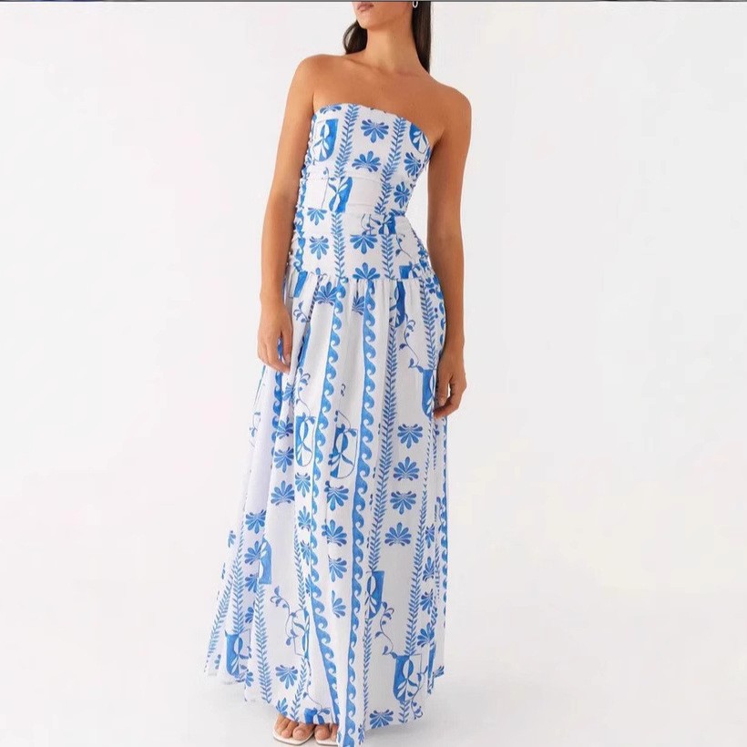 Strapless Pleated Patchwork Evening Dress For Women