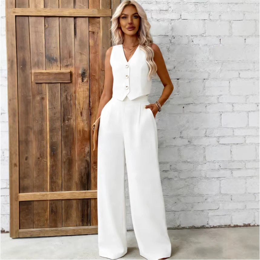 Womens Fashion Plus-Size Buttoned Vest Set