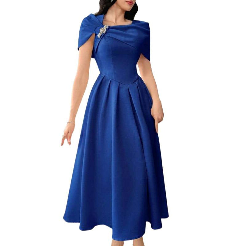 Womens Slim-fit Elegant Off-shoulder Waist-cinching Dress