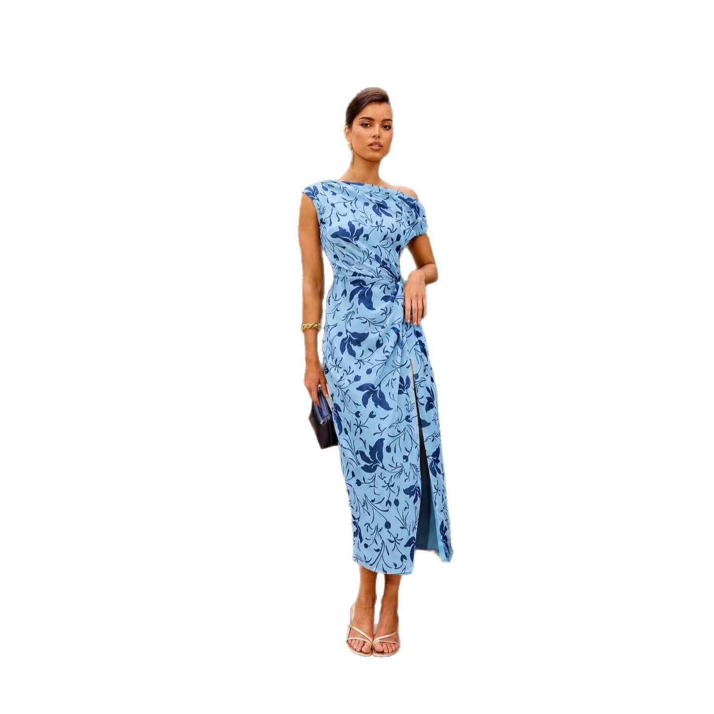 Women's Printed One-Shoulder Elegant Dress
