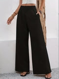 Pocketed High-waisted Fashionable Versatile Wide-leg Trousers Long Pants