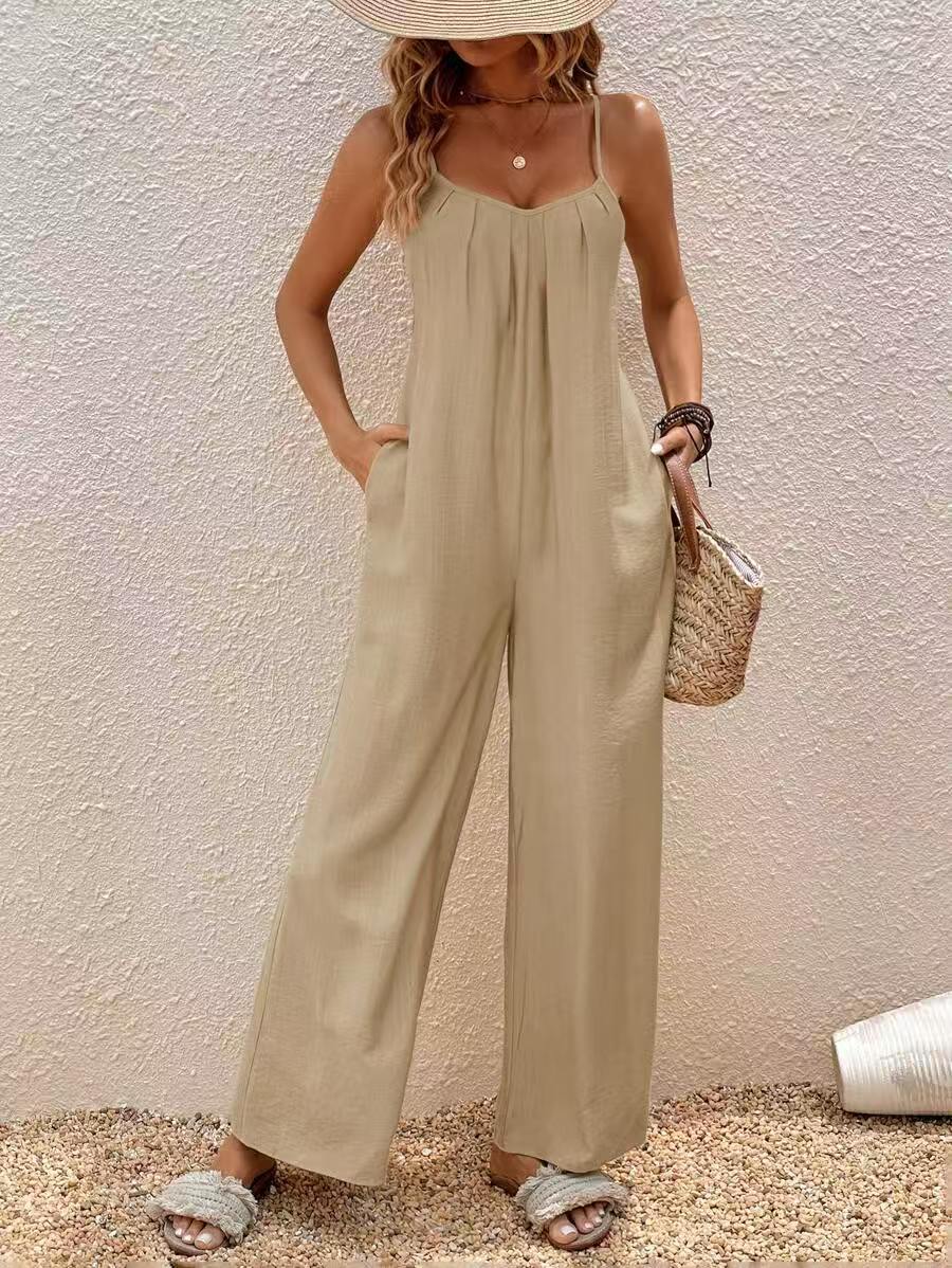 Adjustable-strap Jumpsuit Vacation Style Solid Color Elegant